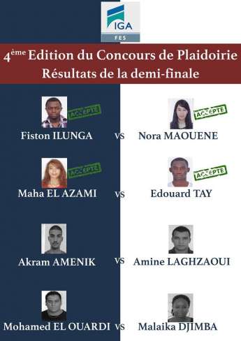 IGA Fès - Concours de plaidoirie 2014/2015 : Candidats retenus pour la finale