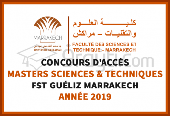 Concours d’accès aux Masters Sciences et Techniques à la FST Marrakech 2019